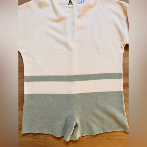 SABO Australia Knit Playsuit Romper Medium Cream Sage Striped Bell Sleeve Lounge - Picture 5 of 8